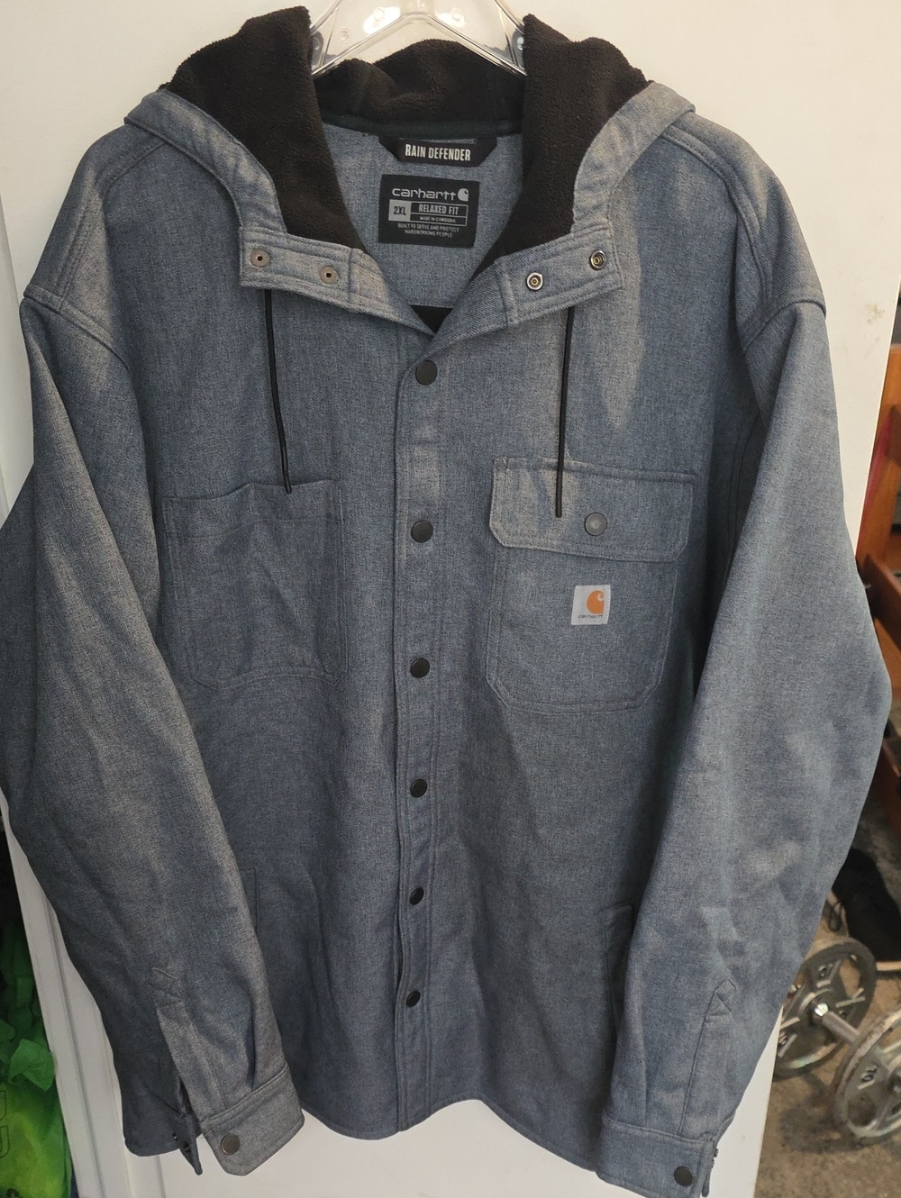 Carhartt Men's Hooded Shirt Jacket in Heather Blue with Black Hood